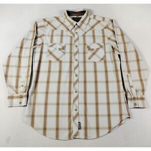 Wrangler Retro Shirt Mens XL Beige Plaid Western Pearl Snap Cowboycore Rodeo